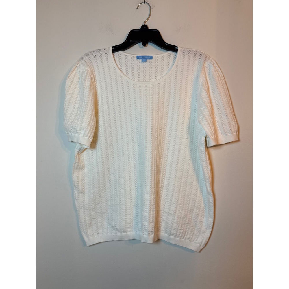 Draper James Sweater Top Womens 2XL Pointelle Knit Puff Sleeve Scoop